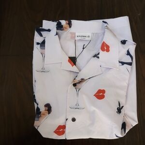 Playboy White Graphic Button-Up Shirt